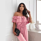 Summer Fashion Chic Off Shoulder Solid Color Slim Waist Women's Jumpsuit