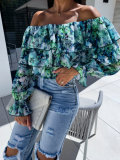 Autumn Sexy Fashion Off Shoulder Printed Shirt