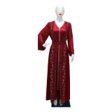 Women Muslim Beaded Robe Two Piece Set