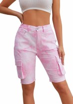 Women's Stretch Fashion Denim Shorts Washed Pocket Knee-Length Jeans