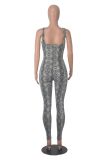 Women Printed Sleeveless Ribbed Square Neck Backless Jumpsuit