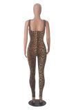 Women Printed Sleeveless Ribbed Square Neck Backless Jumpsuit