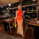 Summer Sexy Halter Neck Slash Shoulder Low Back Gradient Bodycon Dress