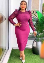 Women's Fashion Career Chic Africa Plus Size Organza Patchwork Bead Bodycon Dress