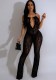 Summer Women's Fashion Strap Low Back See-Through Leopard Mesh Casual Jumpsuit