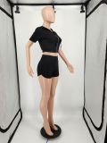 Women's Solid Color Fashion Casual Hooded Zipper Two-Piece Shorts Set