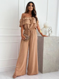 Summer Fashion Chic Off Shoulder Solid Color Slim Waist Women's Jumpsuit