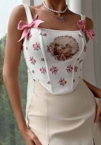 Street Sexy Lace-Up Low Back Camisole Fishbone Print Tunic Tank Top Street Sexy Lace-Up Low Back Camisole Fishbone Print Tunic Tank Top