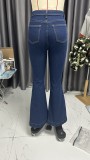 Spring Buttoned High Waist Denim Pants Women's Slim Fit Chic Bell Bottom Trousers