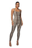 Women Printed Sleeveless Ribbed Square Neck Backless Jumpsuit
