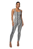 Women Printed Sleeveless Ribbed Square Neck Backless Jumpsuit