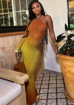 Summer Fashion Print Sexy Slash Shoulder Single Sleeve Gradient Color Bodycon Dress Summer Fashion Print Sexy Slash Shoulder Single Sleeve Gradient Color Bodycon Dress