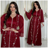 Women Muslim Beaded Robe Two Piece Set