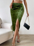 Women Sexy Chic Velvet Slit Bodycon Skirt