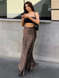 Women leopard print satin fishtail skirt