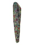 Women Print Casual Round Neck Loose Long Sleeve Jumpsuit