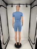 Women's Summer Short Sleeve Round Neck Casual Two-Piece Shorts Set