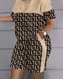 Plus Size Women Summer Print Casual Top and Shorts Two-piece Set