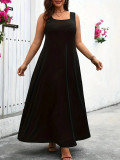 Plus Size Women Basics Sundress Solid Dress