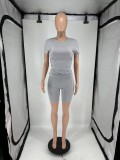 Women's Summer Short Sleeve Round Neck Casual Two-Piece Shorts Set