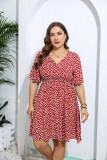 Plus Size Geometric Pattern Print Loose V-Neck Casual Dress