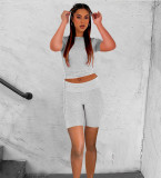 Women's Summer Short Sleeve Round Neck Casual Two-Piece Shorts Set