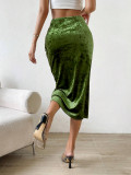 Women Sexy Chic Velvet Slit Bodycon Skirt