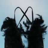 Women Sexy Beaded Feather V-Neck Backless Bodycon Dress