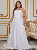 Spring And Summer Chic Elegant Solid Color Strap Low Back Trailing Formal Party Women's Wedding Dress