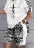 Plus Size Women Summer Print Casual Top and Shorts Two-piece Set