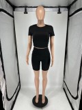 Women's Summer Short Sleeve Round Neck Casual Two-Piece Shorts Set