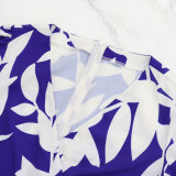 Women Chic V Neck Tie Elegant Print Ruffle Edge Long Skirt