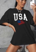 Women Summer Casual American Flag Letter Printed T-Shirt Women Summer Casual American Flag Letter Printed T-Shirt