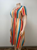 Plus Size Women Summer Multi-Color Striped Dress