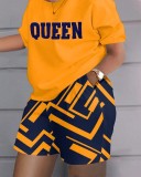 Plus Size Women Summer Print Casual Top and Shorts Two-piece Set