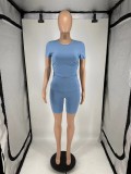 Women's Summer Short Sleeve Round Neck Casual Two-Piece Shorts Set