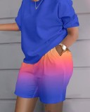 Plus Size Women Summer Print Casual Top and Shorts Two-piece Set
