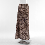 Women leopard print satin fishtail skirt