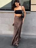 Women leopard print satin fishtail skirt