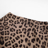 Women leopard print satin fishtail skirt