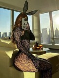 Women Long Sleeve One-piece Fishnet Stockings See-Through Sexy Lingerie