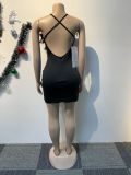 Women Sexy Beaded Feather V-Neck Backless Bodycon Dress