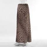 Women leopard print satin fishtail skirt
