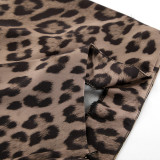 Women leopard print satin fishtail skirt