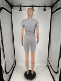 Women's Summer Short Sleeve Round Neck Casual Two-Piece Shorts Set