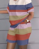 Plus Size Women Summer Print Casual Top and Shorts Two-piece Set