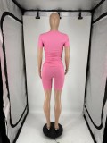 Women's Summer Short Sleeve Round Neck Casual Two-Piece Shorts Set