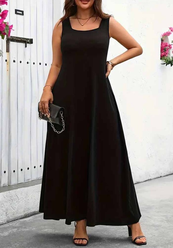 Plus Size Women Basics Sundress Solid Dress