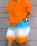 Plus Size Women Summer Print Casual Top and Shorts Two-piece Set