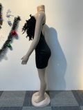 Women Sexy Beaded Feather V-Neck Backless Bodycon Dress